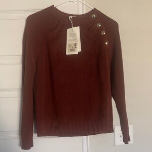 Sezane Rust Button-Shoulder Crewneck Sweater